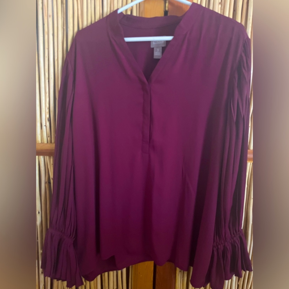 Chico's 3 Burgundy Blouse Flowing Sleeve